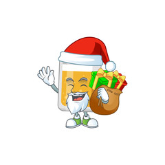 Santa glass of beer Cartoon drawing design with sacks of gifts
