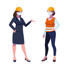 industrial women workers with face masks