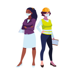 industrial women workers with face masks