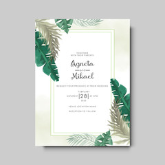 elegant flower and leaves wedding invitation card