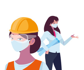 industrial women workers with face masks