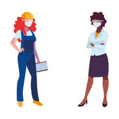 industrial women workers with face masks