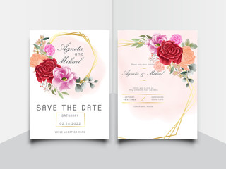 elegant flower and leaves wedding invitation card