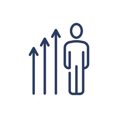 Employee growing in position thin line icon. Boss, manager, staff isolated outline sign. Business communication concept. Vector illustration symbol element for web design and apps