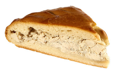 Pie with egg and chicken isolated on a white background. Clipping path.