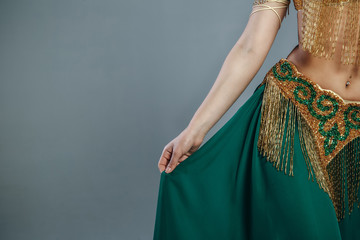 Oriental Green Indian Сostume Details. beautiful waist