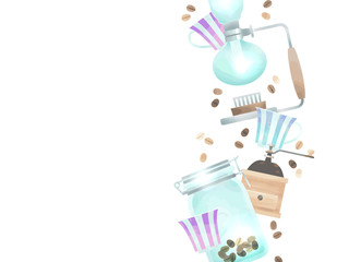 コーヒーのイメージのイラスト背景、水彩風、淡い色合い