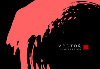 Abstract ink background. Chinese calligraphy art style, coral paint stroke texture on black paper.
