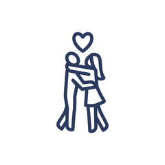 Guy and girl hugging each other thin line icon. Love, couple, dating isolated outline sign. Friendship and love concept. Vector illustration symbol element for web design and apps