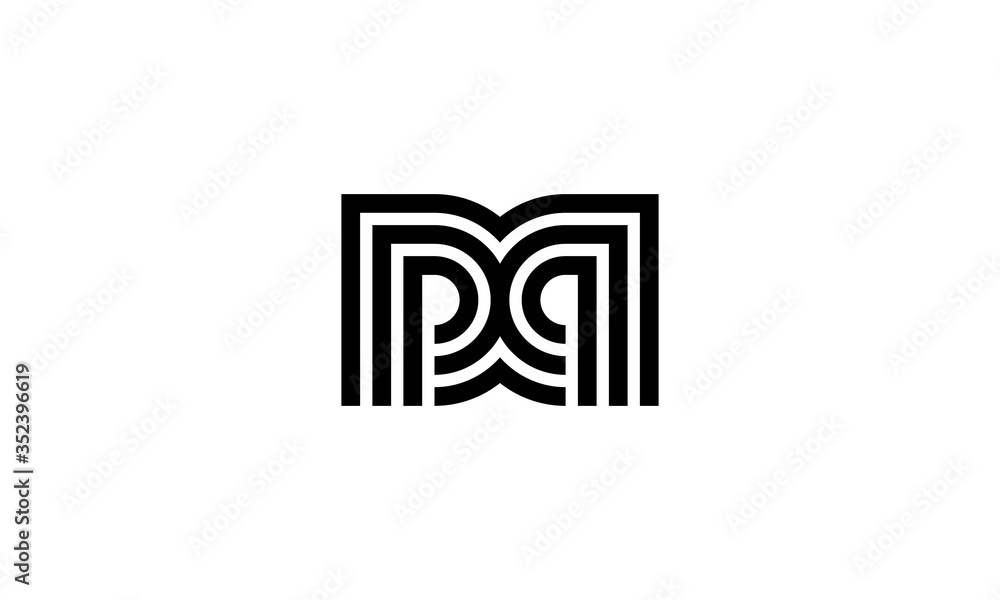 Poster initial p and a or p and q with line style connection logo design concept