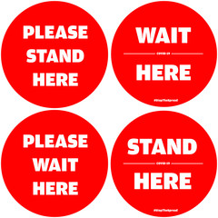 Post corona floor stickers for supermarkets, shopping malls and public places asking people to stand in the circle and maintain the social distance to minimize the spread of the virus