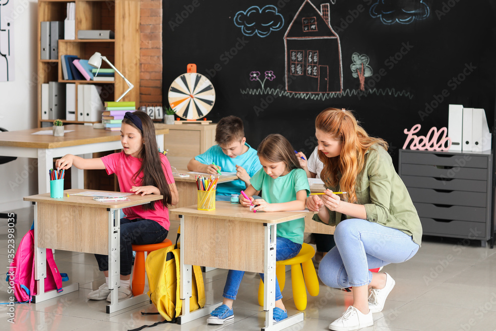 Sticker Drawing teacher giving classes at school