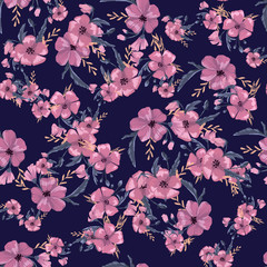 Fashionable cute pattern in native popies  flowerson darck background. Flower seamless surface design for textiles, fabrics, covers, wallpapers, print, gift wrapping or any purpose