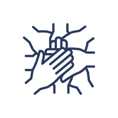 Team holding hands together thin line icon. Teamwork, success, work isolated outline sign. Friendship and partnership concept. Vector illustration symbol element for web design and apps