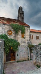 View of the old church with ivy-covered entrance