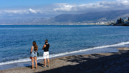 View of the sea bay against the backdrop of the mountains