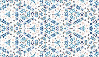 Kaleidoscope seamless pattern. Colored abstraction on white background. Useful as design element for texture and artistic compositions. - 352400243
