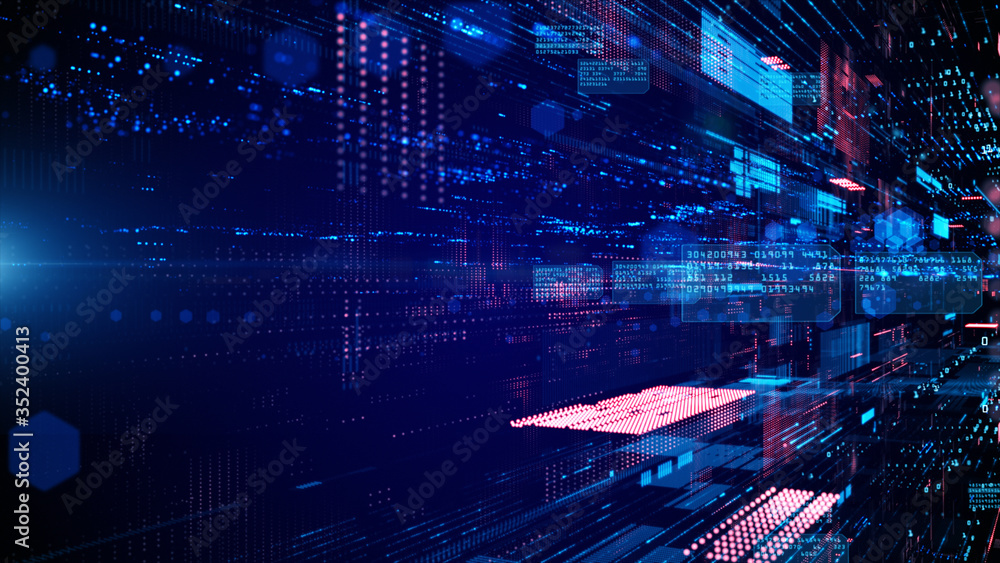 Aufkleber Digital cyberspace and data network connections. Transfer digital data high-speed internet. Technology digital data in the future background concept.