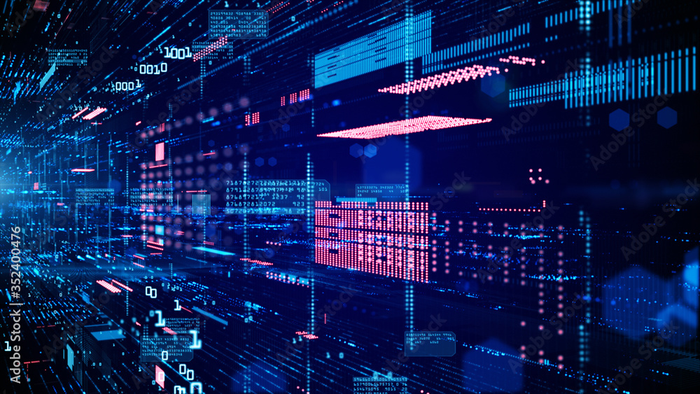 Aufkleber Digital cyberspace and data network connections. Transfer digital data high-speed internet. Technology digital data in the future background concept.