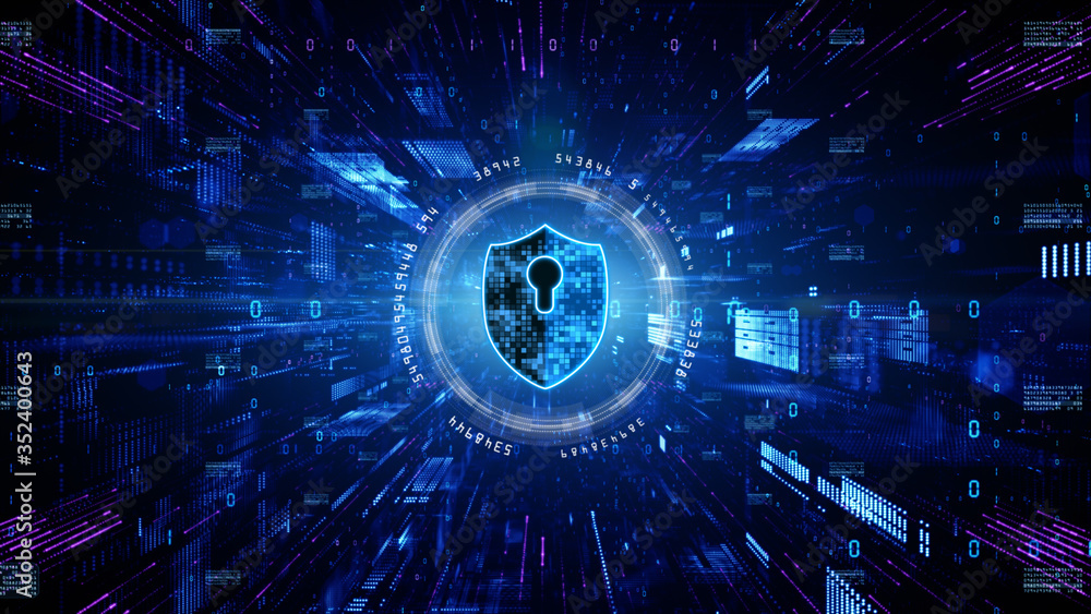 Poster hud and shield icon of cyber security. digital data network protection. high-speed connection data a