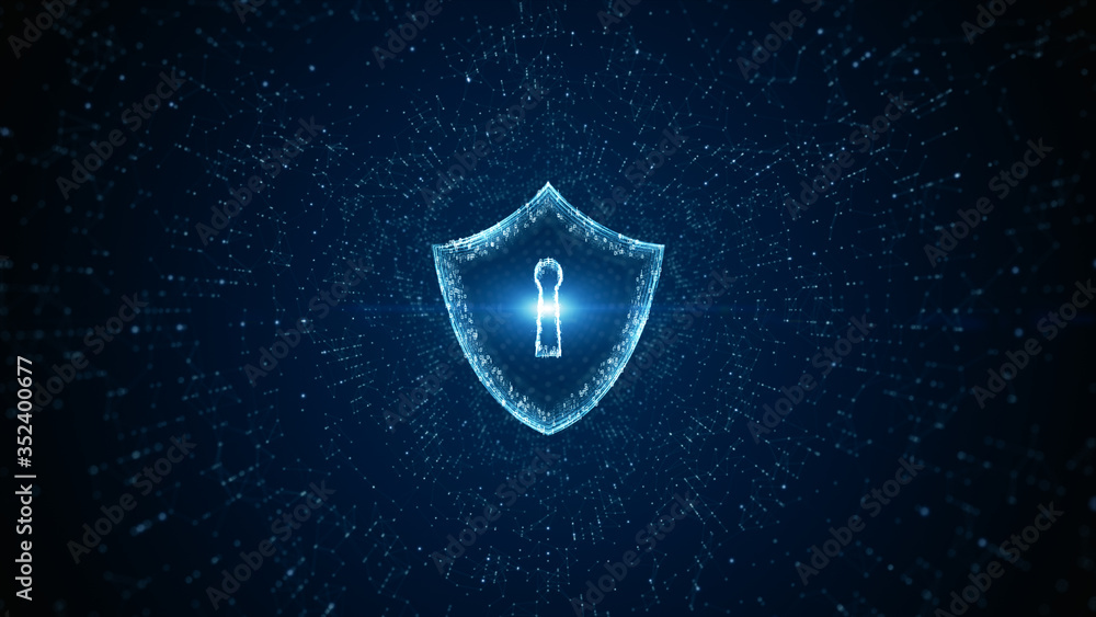 Poster shield icon of cyber security. digital data network protection. high-speed connection data analysis.