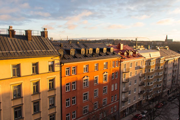 Colorful building of Kungsholmen district in a sunny day, Stockholm, Sweden.