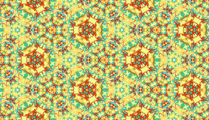 Abstract seamless pattern, background. Colorful kaleidoscope. Useful as design element for texture and artistic compositions. - 352401013