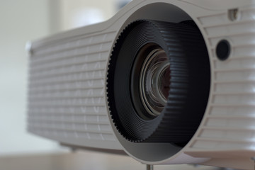 media projector with white case and black lens