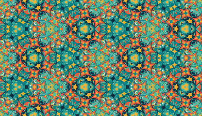 Abstract seamless pattern, background. Colorful kaleidoscope. Useful as design element for texture and artistic compositions. - 352401089
