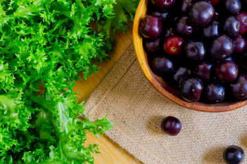 Blackcurrant, black berries for dessert, tea on a white background