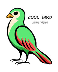 Vector illustration on a white background of a green bird. It is a cute cartoon.