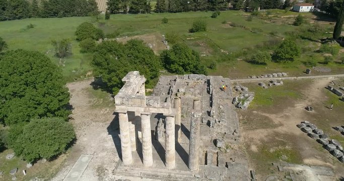 Drone of monument in Nemea, Greece