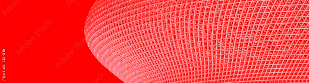 Poster 3d illustration, of red abstract mesh design background, triangular texture, wide panoramic for wall