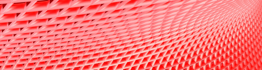 3d ILLUSTRATION, of red abstract mesh design background, triangular texture, wide panoramic for wallpaper, 3d red background mesh and net design