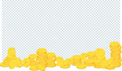 Coins. Heap of gold dollars. Flat vector cartoon illustration.
