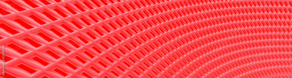 Poster 3d illustration, of red abstract mesh design background, triangular texture, wide panoramic for wall