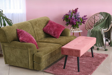 Interior of modern room with comfortable sofa