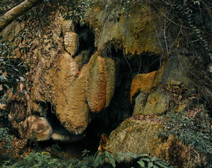 The stalagmites are the rock layers of the dry stream waterfall