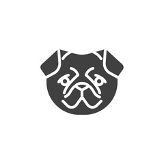 Pug dog face vector icon. filled flat sign for mobile concept and web design. pug dog breed glyph icon. Symbol, logo illustration. Vector graphics