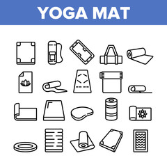 Yoga Mat Accessory Collection Icons Set Vector. Yoga Mattress For Sport Physical Exercising And Fitness, Rolled And With Handle Concept Linear Pictograms. Monochrome Contour Illustrations