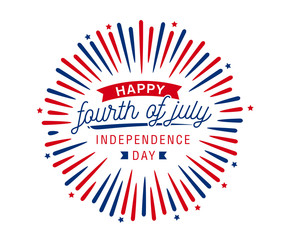 Happy fourth of July independence day banner with firework burst ray, July greeting, celebrating freedom use for greeting postcard, sale banner, discount banner, etc. Vector illustration on white back