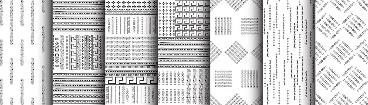 Set fasion black line on white backgraund with egypt motif Seamless pattern for fabric, print, wallpaper, packaging. Strocke trandy design.