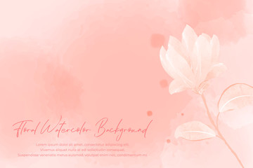 Watercolor floral background with red pastel concept