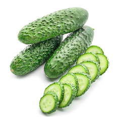Fresh green cucumbers on white background