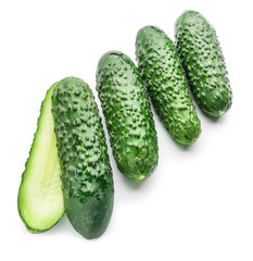 Fresh green cucumbers on white background