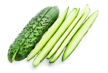 Fresh green cucumbers on white background