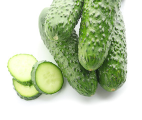 Fresh green cucumbers on white background