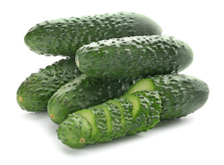 Fresh green cucumbers on white background