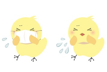 マスクをしたヒヨコとマスクをしていないヒヨコのセット