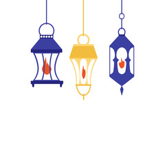Hanging Arabic lanterns cartoon vector illustration isolated on background.